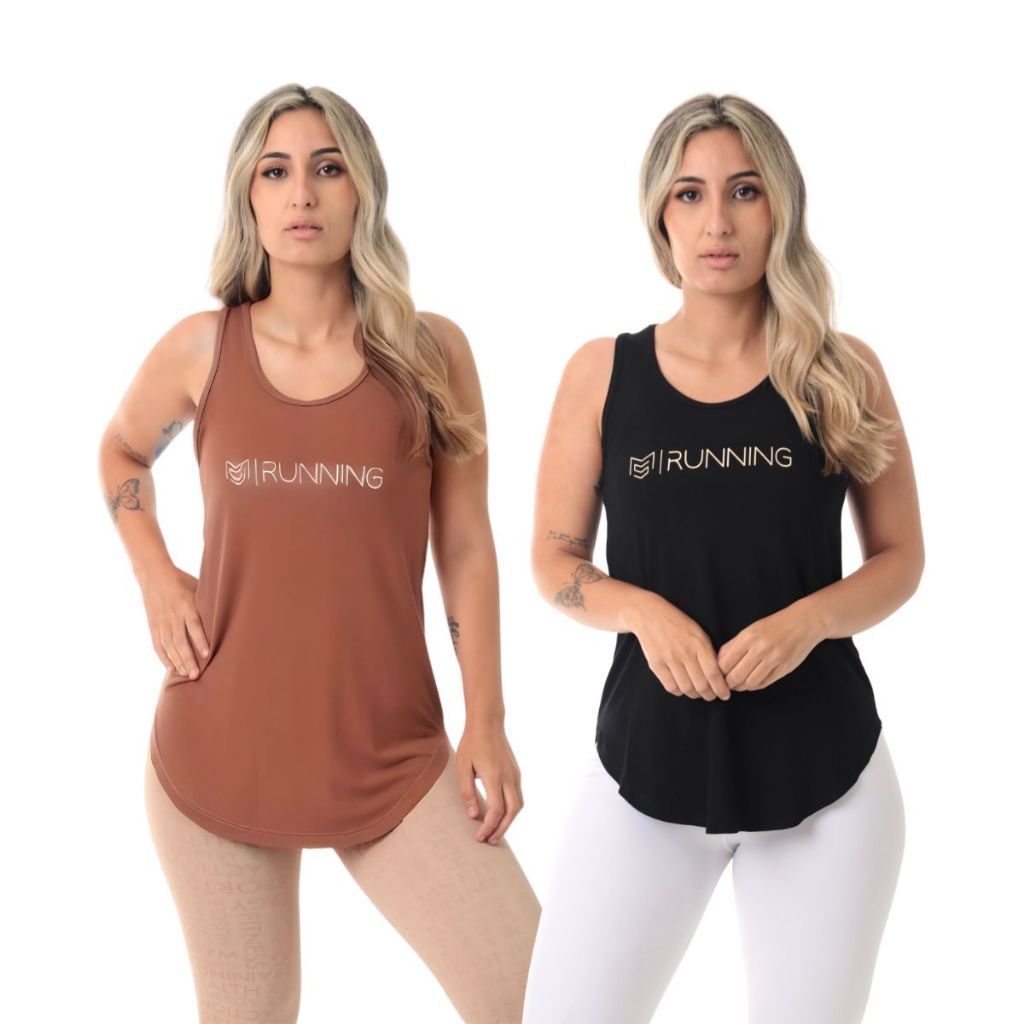 Kit 2 Camisetas Feminina Running Sallada Mista MARROM/PRETO