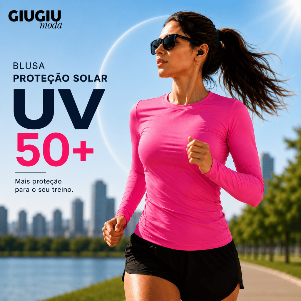 Blusa Feminina Corrida UV50+ Manga Longa Esportiva Running Academia