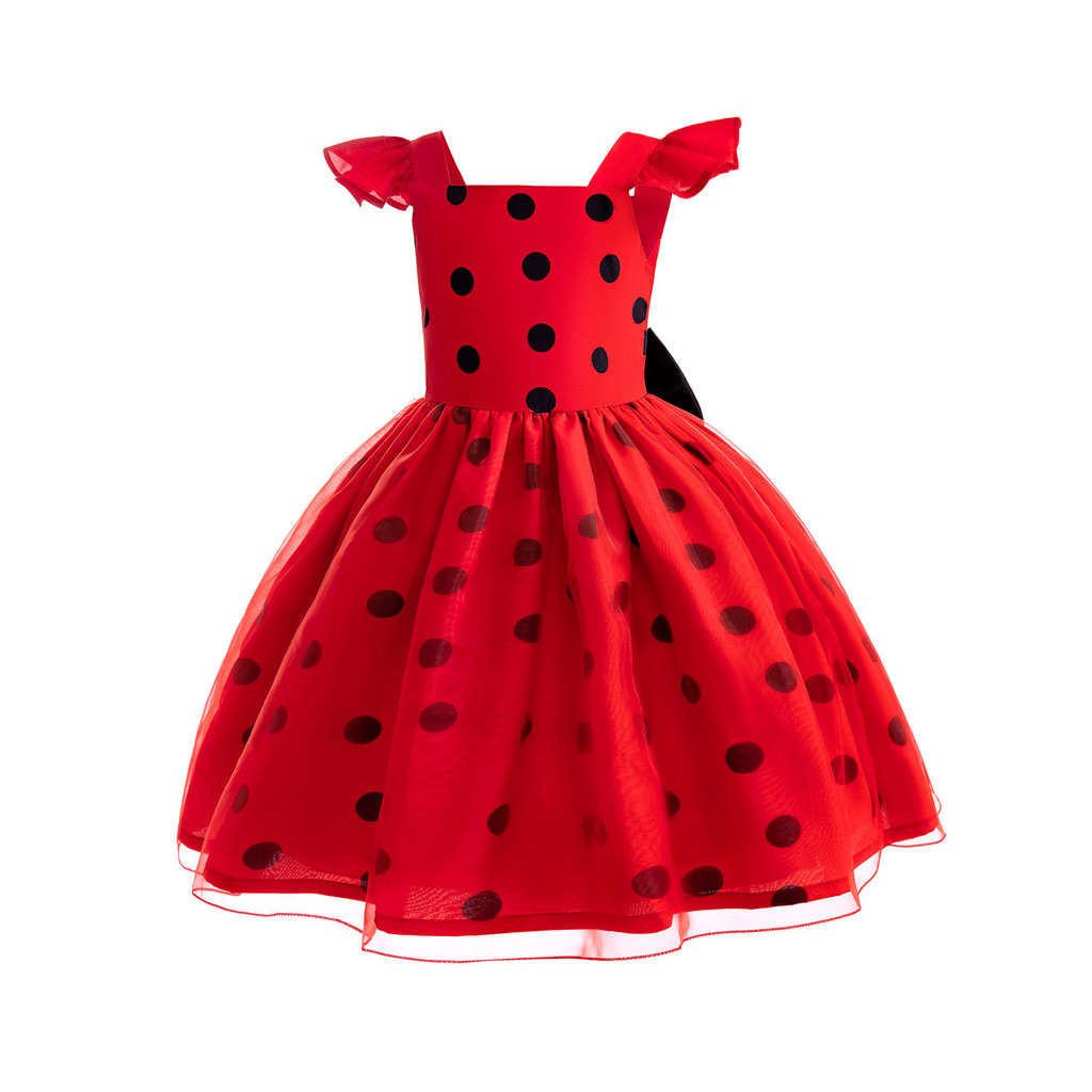 Halloween Meninas Joaninha Traje Vestido Vermelho Preto Bolinhas Crianças Festa Palco Desempenho Conjunto Bandana Outfit