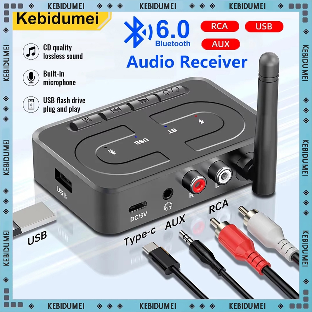 Adaptador Receptor Bluetooth 6.0 USB 2026 Áudio Estéreo Sem Fio 3,5mm AUX RCA Amplificador de Som Automotivo