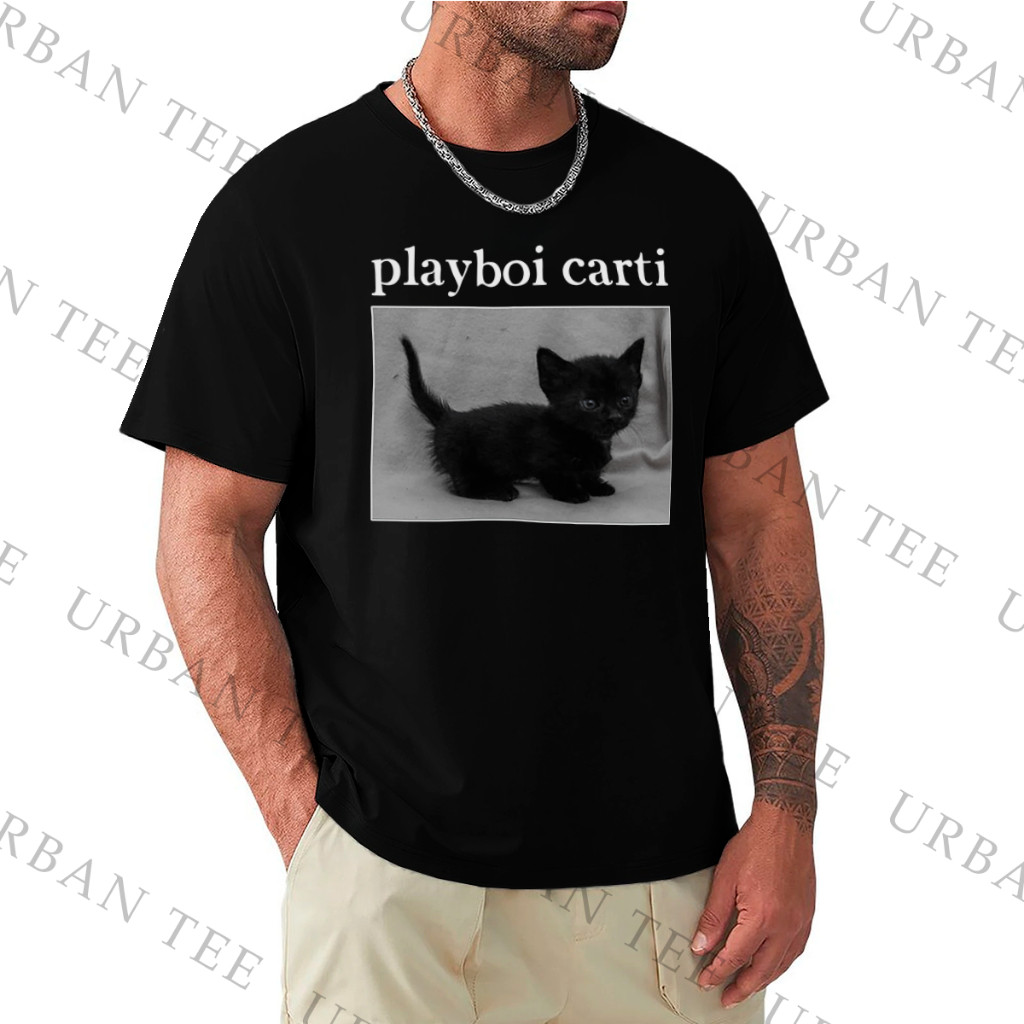 Camiseta Algodao Playboi Carti Black Cat Gato Rapper Americano Unissex Adulto ao Plus Size Fashion