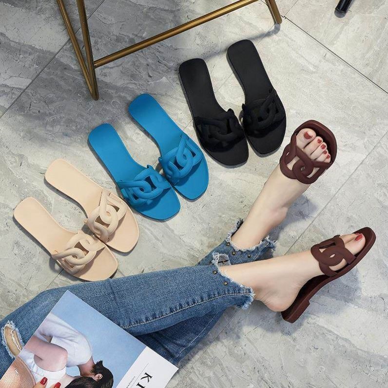 Verão novo estilo nariz de porco antiderrapante chinelos feminino exterior usar macio plana influenciador sapatos de pra