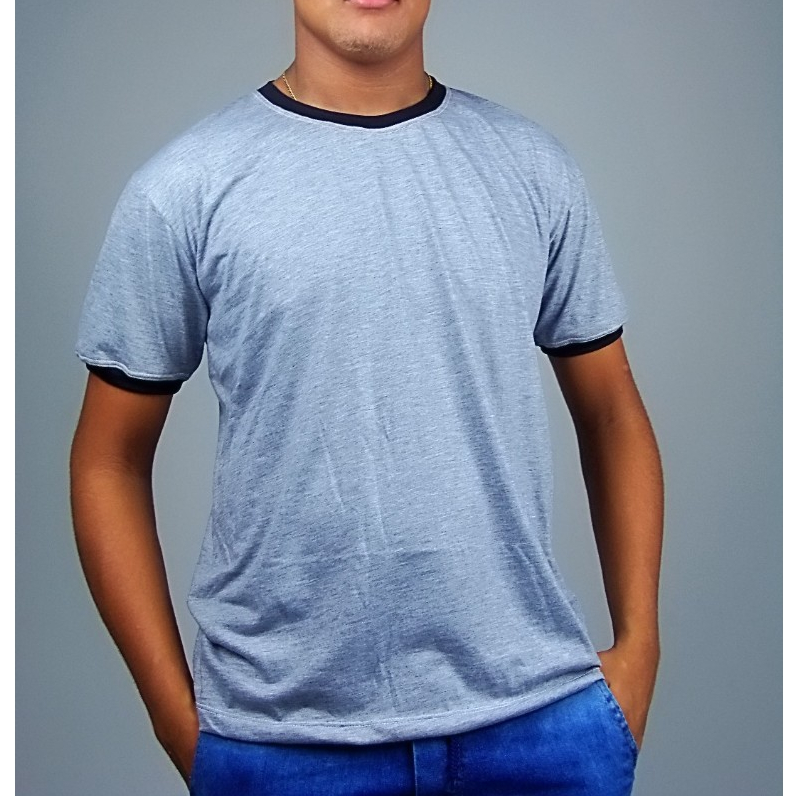 Camiseta Ringer Tee Cinza Mescla Modelo Convencional