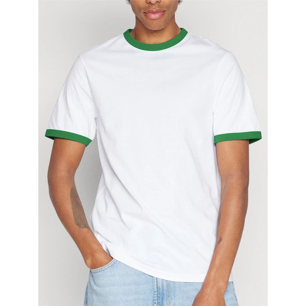 Camiseta Ringer Tee Branco c/ Verde Modelo Tradicional - No Sense