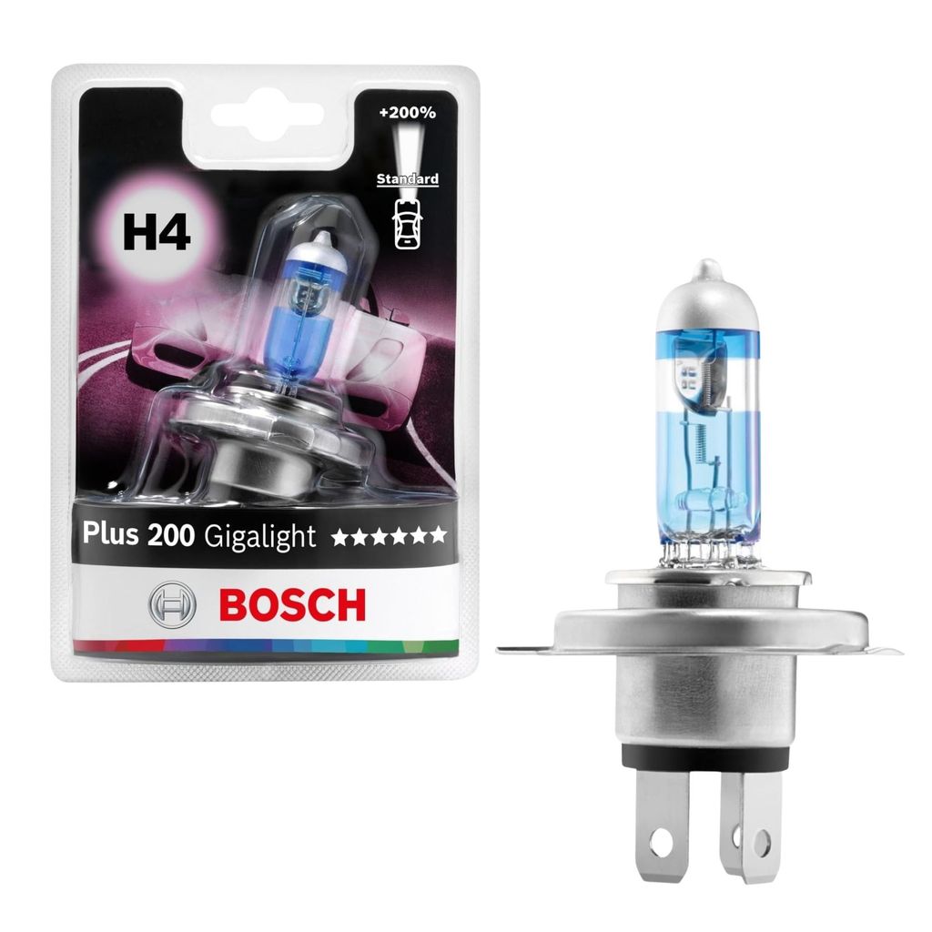 LÂMPADA UNITÁRIA BOSCH ORIGINAL GIGA LIGHT PLUS 200 FAROL ALTO BAIXO E NEBLINA H4 60/55W 12V