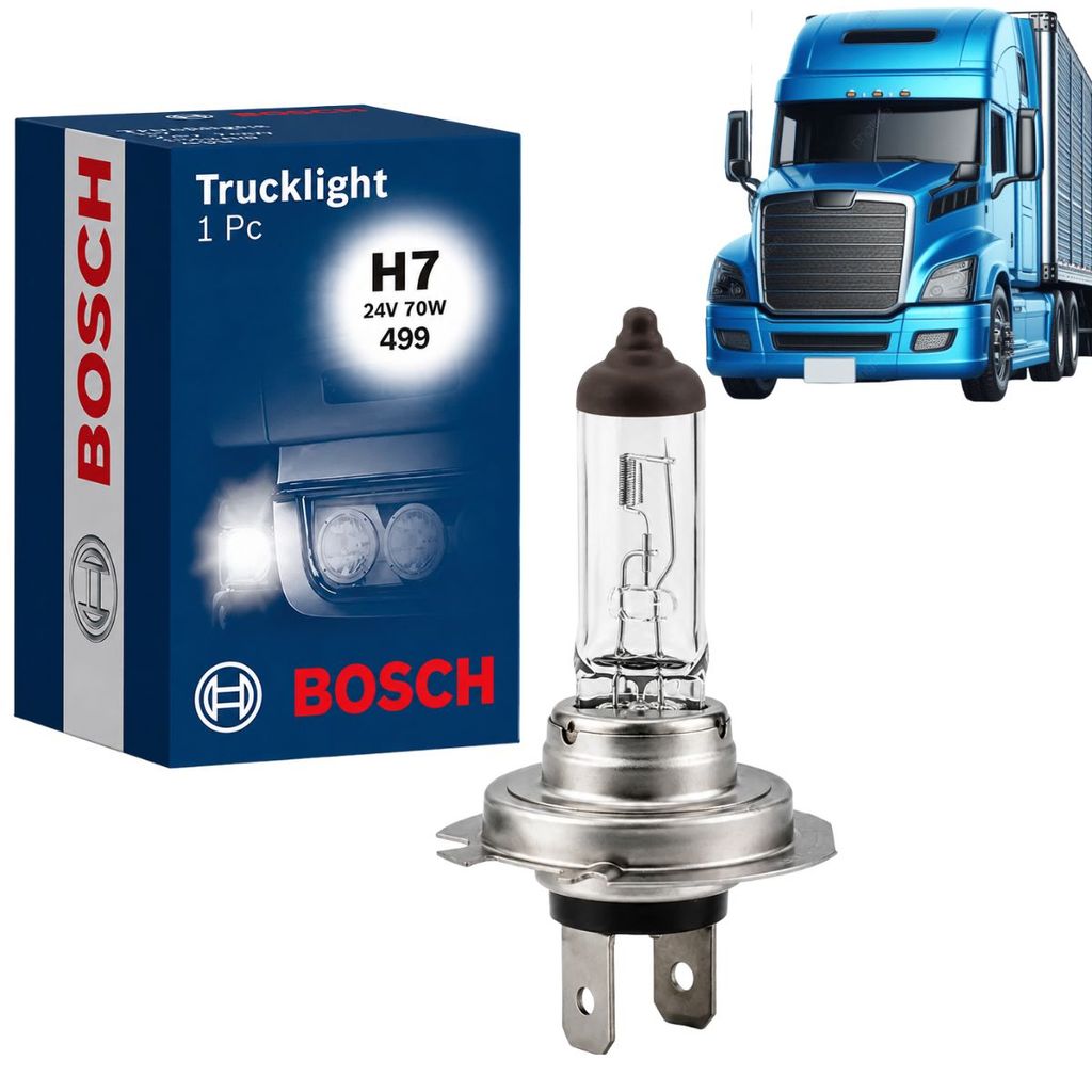 LÂMPADA BOSCH HALÓGENA TRUCK LIGHT FAROL ALTO BAIXO H7 70W 24V REPOSIÇÃO CAMINHÃO ÔNIBUS