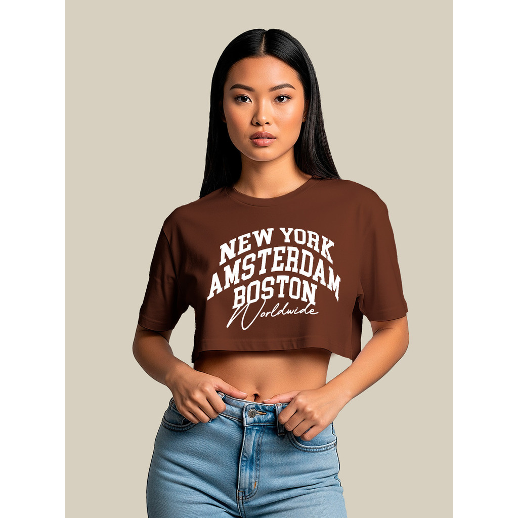 T-shirt Cropped Feminino Gym Streetwear Nova yourk nw Varsity Americana Peça atemporal camiseta boxy cropped amplo
