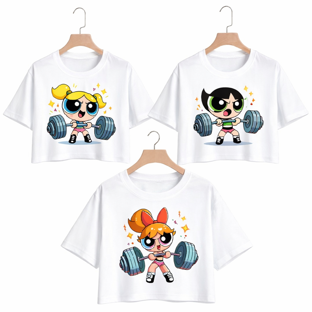 Kit 3 Cropped Feminino Academia Malhação Fitness Gym Docinho As Meninas Super Poderosas