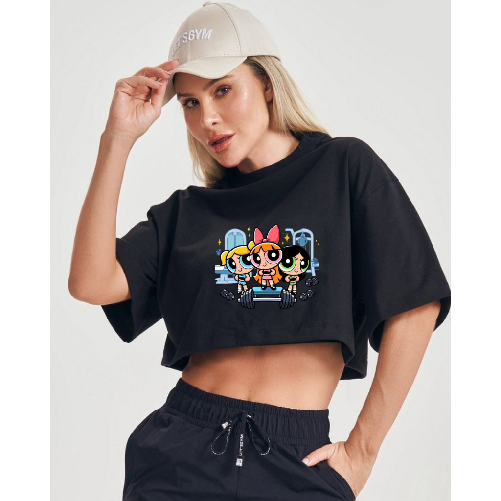 Cropped Camiseta Meninas Super Poderosas Treino Crossfit dryfit Feminino Gym Academia