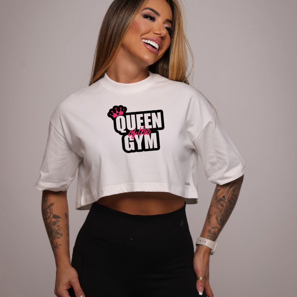 Cropped Blusa camiseta Feminino Oversized 100% Algodão QUEEN GYM Academia, fitness e Casual