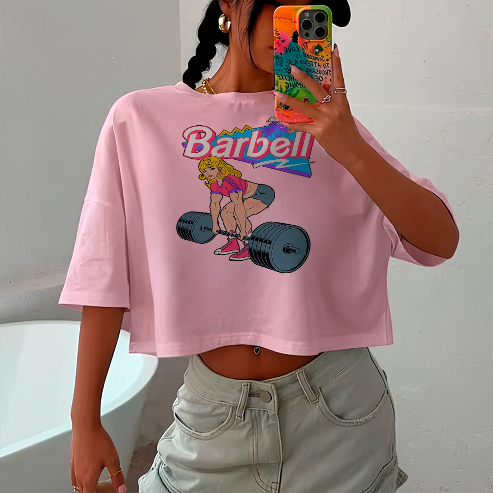 Cropped oversized feminino estampado Academia Meme Barbell Gym Zoeira Maromba