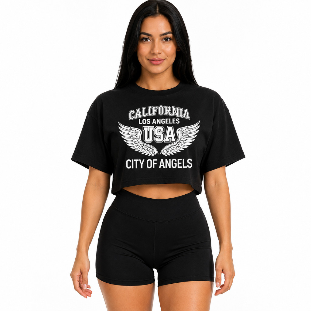 Blusa Cropped USA Los Angeles Gym Feminino Estampado Diversas Ocasiões
