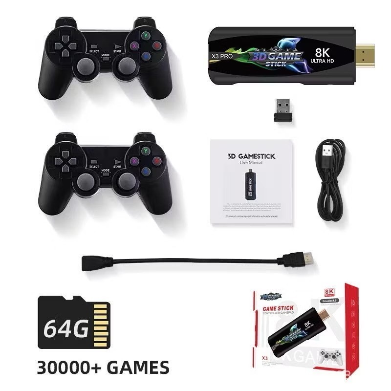 Console X3 Pro Ultra HD 8K 64GB EmuELEC 4.5 +30 Mil Jogos Retrô Clássicos 2 Controles Sem Fio HDMI Plug and Play