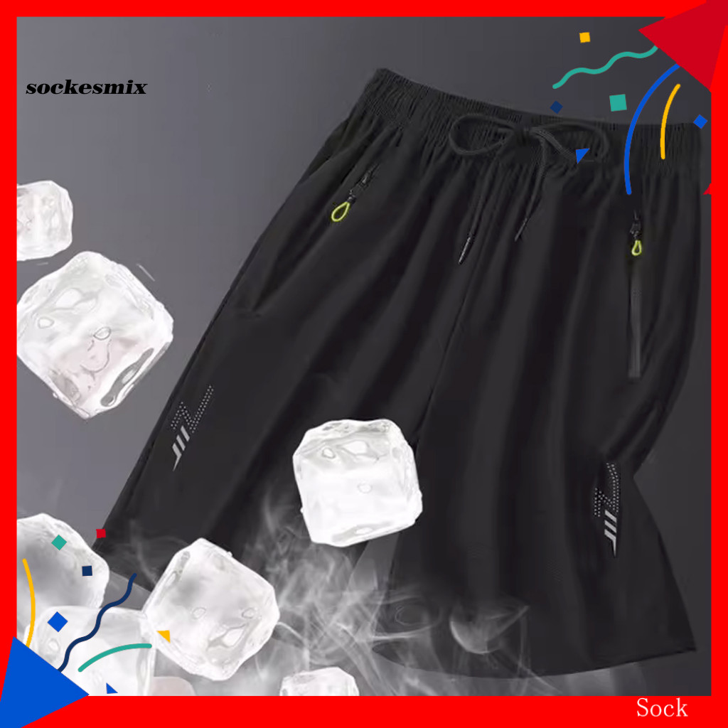 SX Homens Calção Esportivo Elástico De Cintura Com Zíper De Bolso Respirável Quick Dry Fitness Loose Ice Silk Plus De Verão Masculino