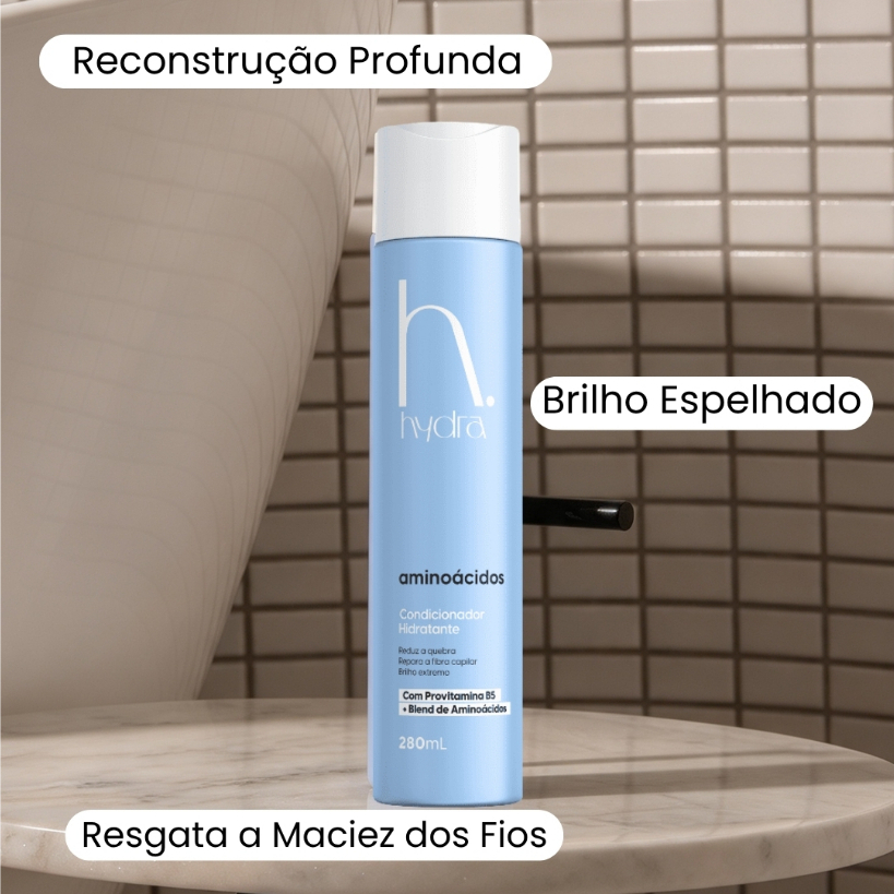 Condicionador Hidratante Aminoácidos Hydra Cosméticos Reconstrução para Cabelos Danificados 280ml