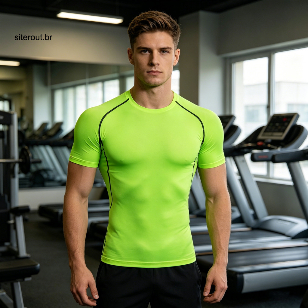 Men Solid Color T-shirt Polyester Spandex Shirt Men’s Muscle Fit Gym – Breathable Tight Athletic Tee for Sports Outd