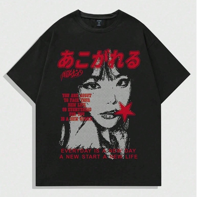Camiseta Camisa Básica Masculina 100% Algodão Anime Y2K Sleeved Lançamento