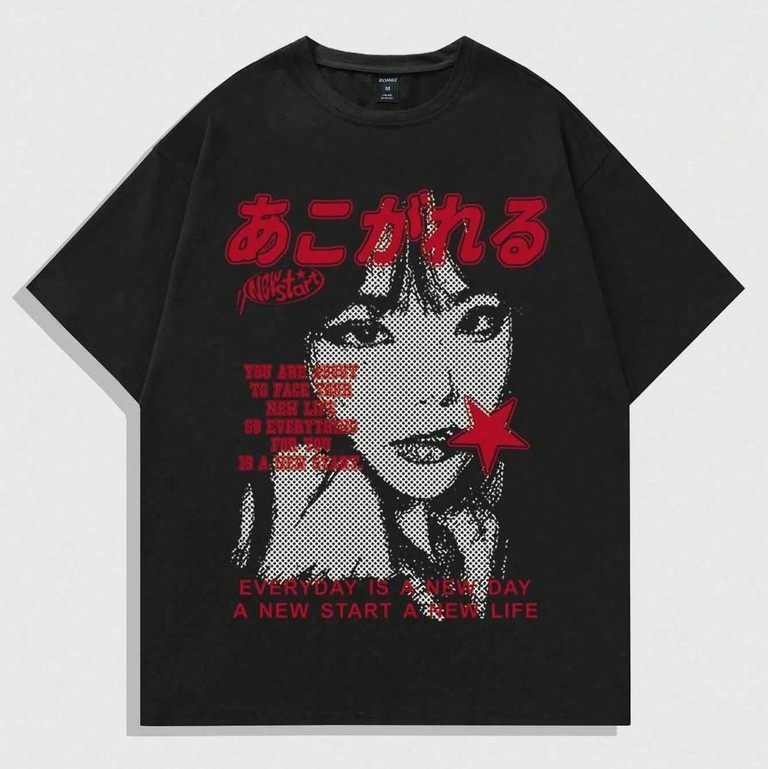 Camisa Básica Anime Y2K Sleeved Oriental Camiseta Masculina Lançamento 01
