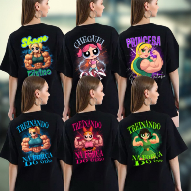 Camisetão Feminino Academia Estampado Algodão 💪 Gym Treino Fitness Blusão Larga 1peça kit 3 ou kit 6