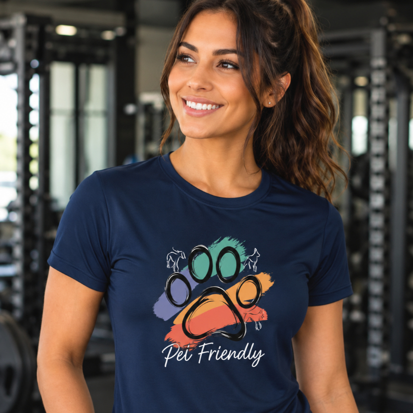 Baby Look Feminina Dry Fit Pet Friendly Estampa Patinha – Camiseta Fitness