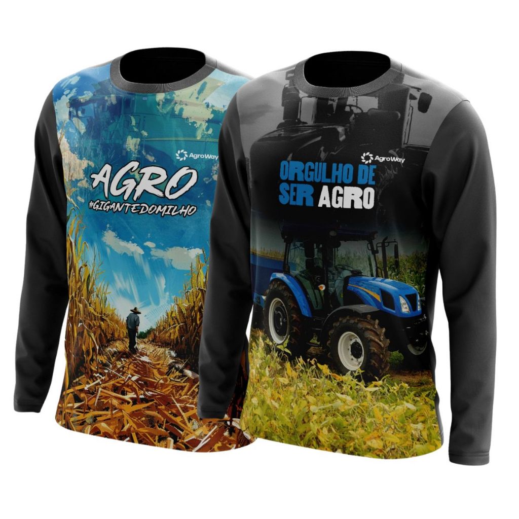 Kit 2 Camisa Agro Camiseta Manga Longa Blusa Térmica Proteção Uv Roça Plantio Campo Agricultor
