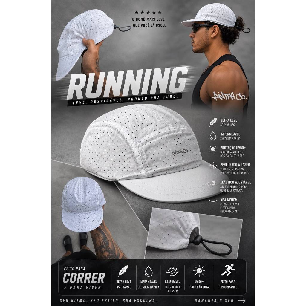 Boné De Corrida Running  Dry Fit UV50+ De Performace Esportiva Impermeavel Original