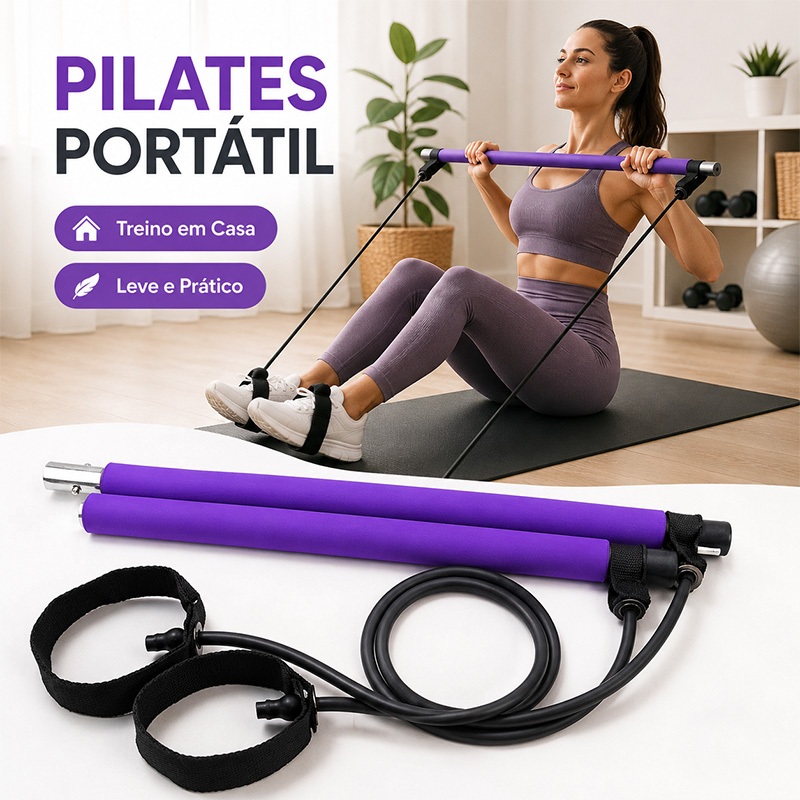 Portable Yoga Pilates Bar with Elastic Bands Extender Exercise Gym Workout Bodybuilding