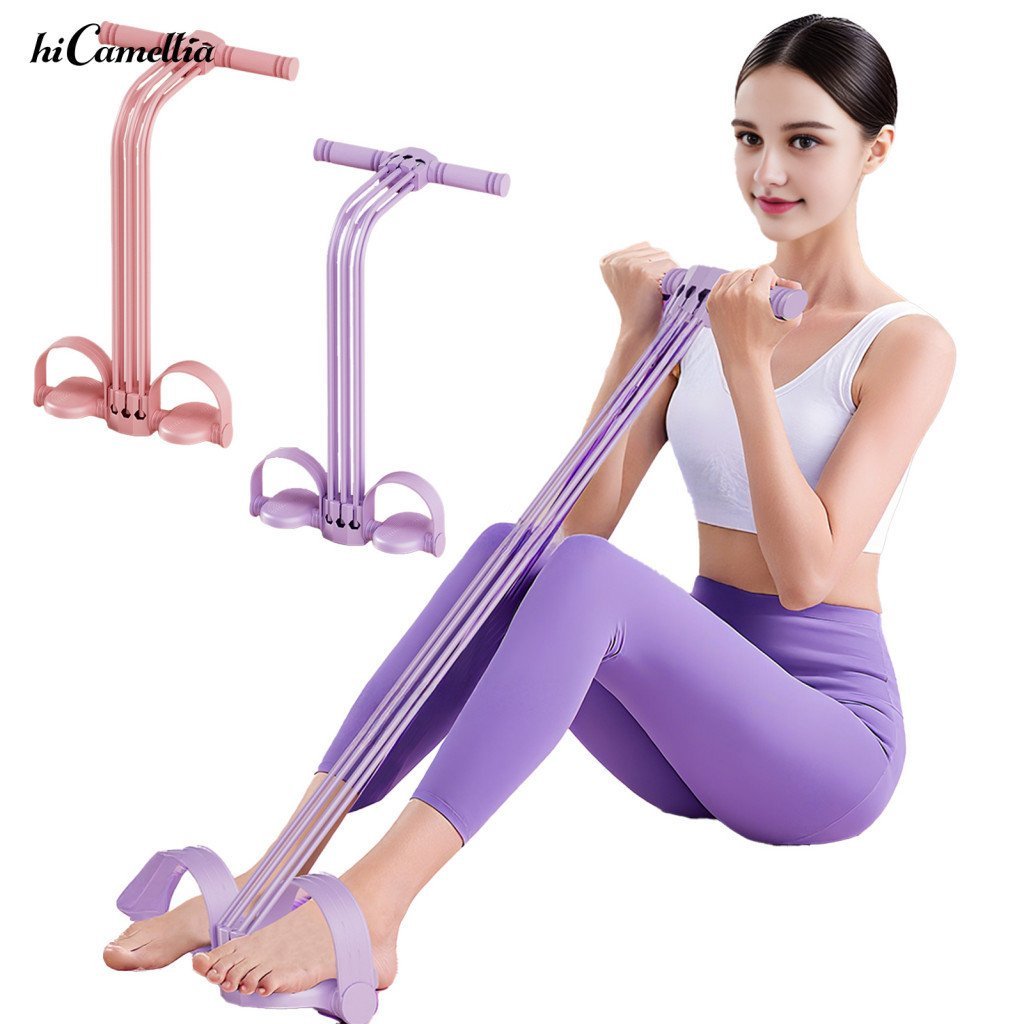 Abdominal Exercise Device Home Gym Workout Tool 6-tube Pedal Ankle Puller Resistance Band with Handle Elastic Yoga Sit-u