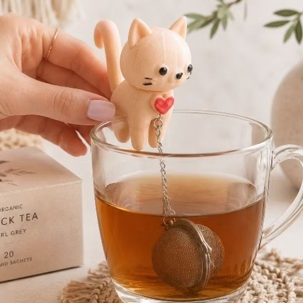 Infusor de Chá Gatinho da Serenidade. Personalizado pra quem gosta do felino. Momento de paz acompanhado pelo Pet amado.