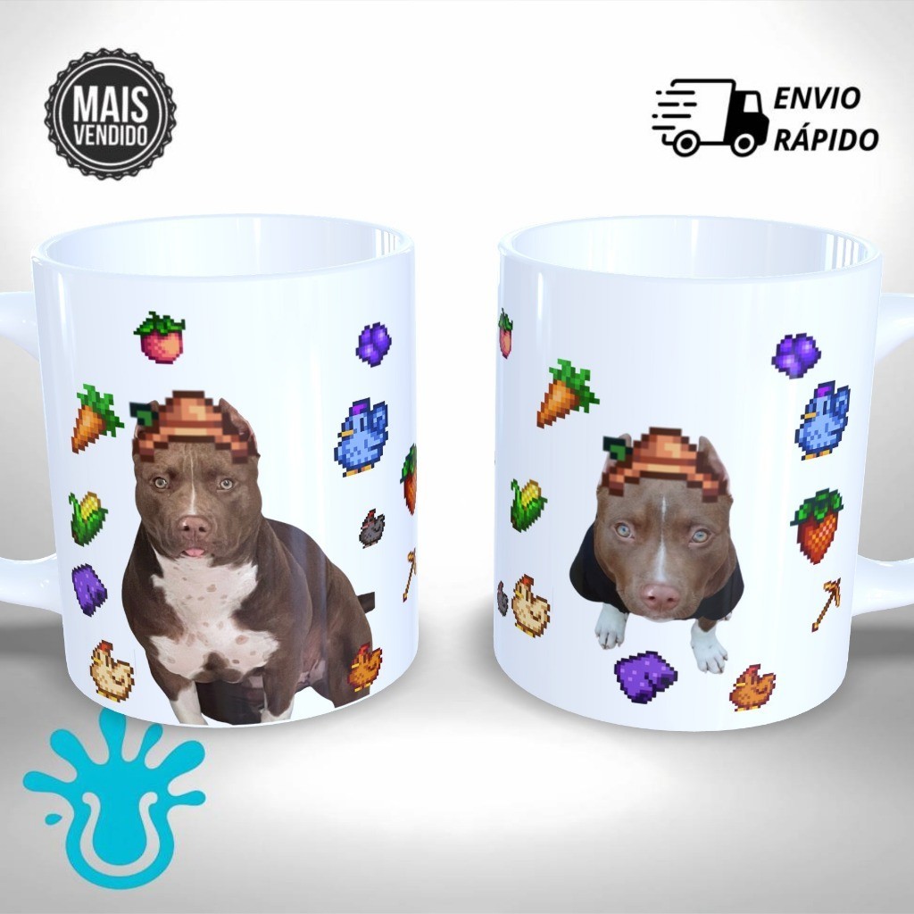 Caneca de Ceramica Personalizada com Seu Pet Fazendeiro - Stardew Valley Game -  Único e