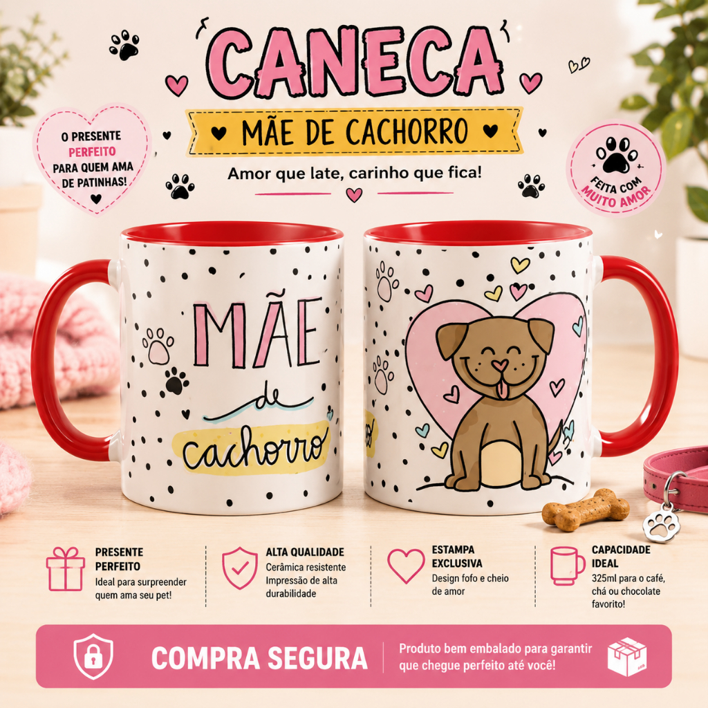 Caneca Mãe de Cachorro | Presente para Mãe de Pet Dog Lovers Café Chá Dia das  Mães Personalizada
