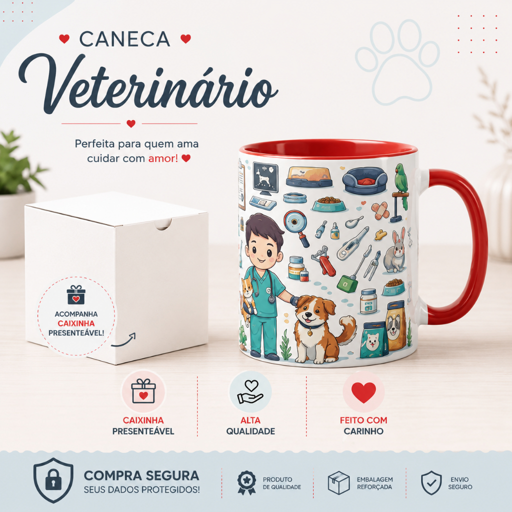 Caneca Profissão Veterinário  Saúde Animal |Presente Personalizado Clínica Pet Medicina Veterinária