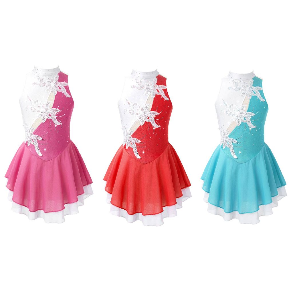 inhzoy Kids Girls Stylish Clothing Sleeveless Round Neckline Shiny Sequins Floral Decorated Hollow Back Dance Dress