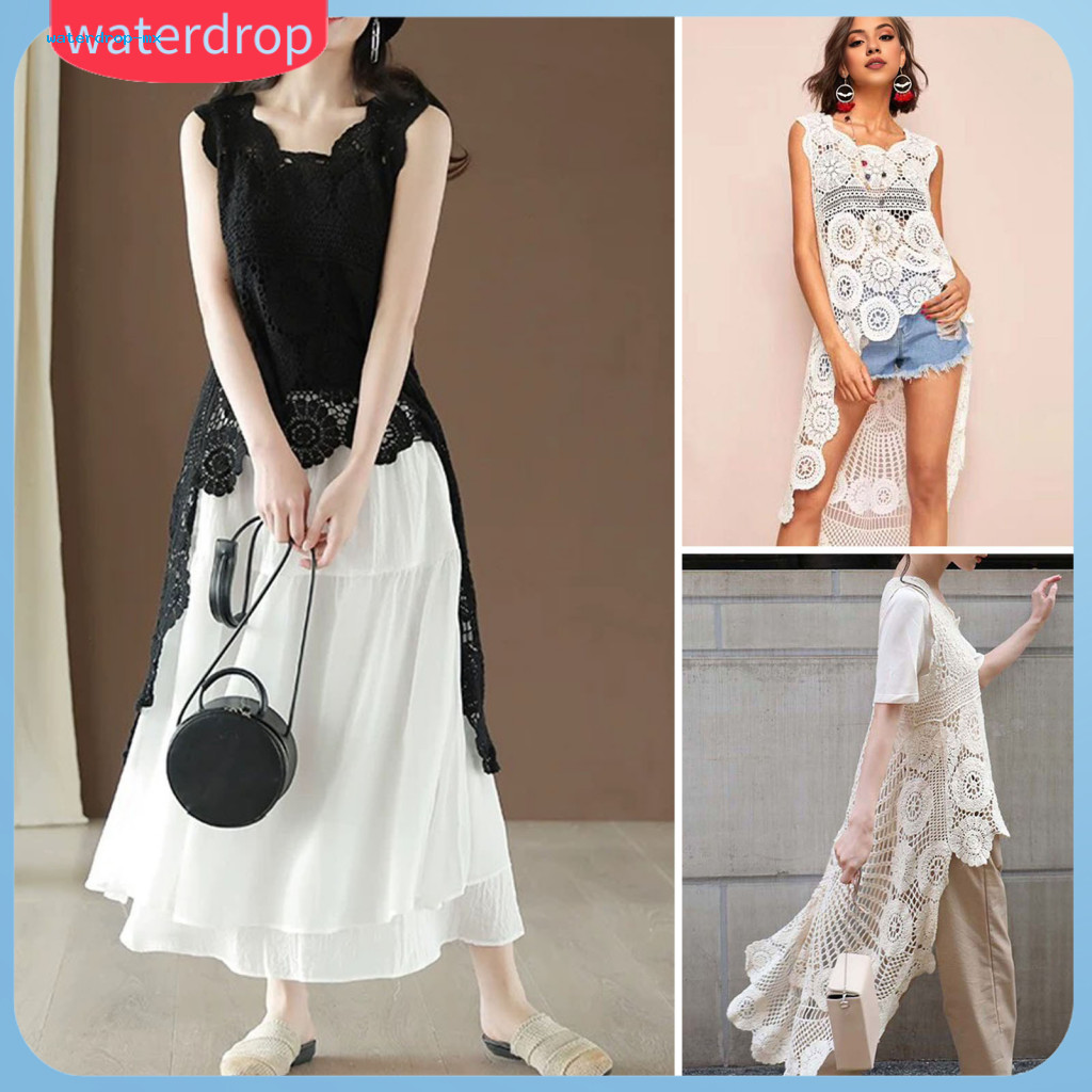 Summer Women Lace Vest O-neck Tank Top Hollow Out Retro Pullover with Irregular Hem – Loose Fit Short Front Long Back