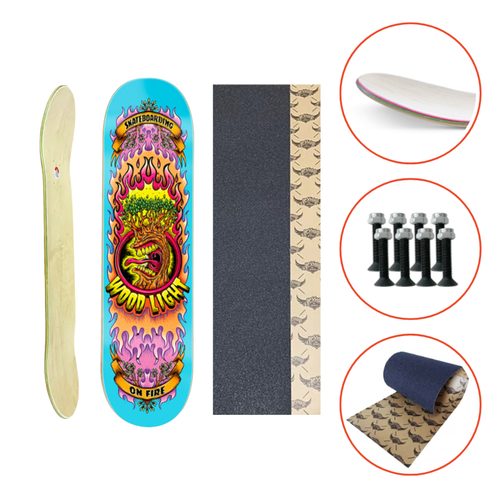 Kit Shape Maple Canadense Wood Light + Lixa Jessup Original + Parafusos – On Fire Blue