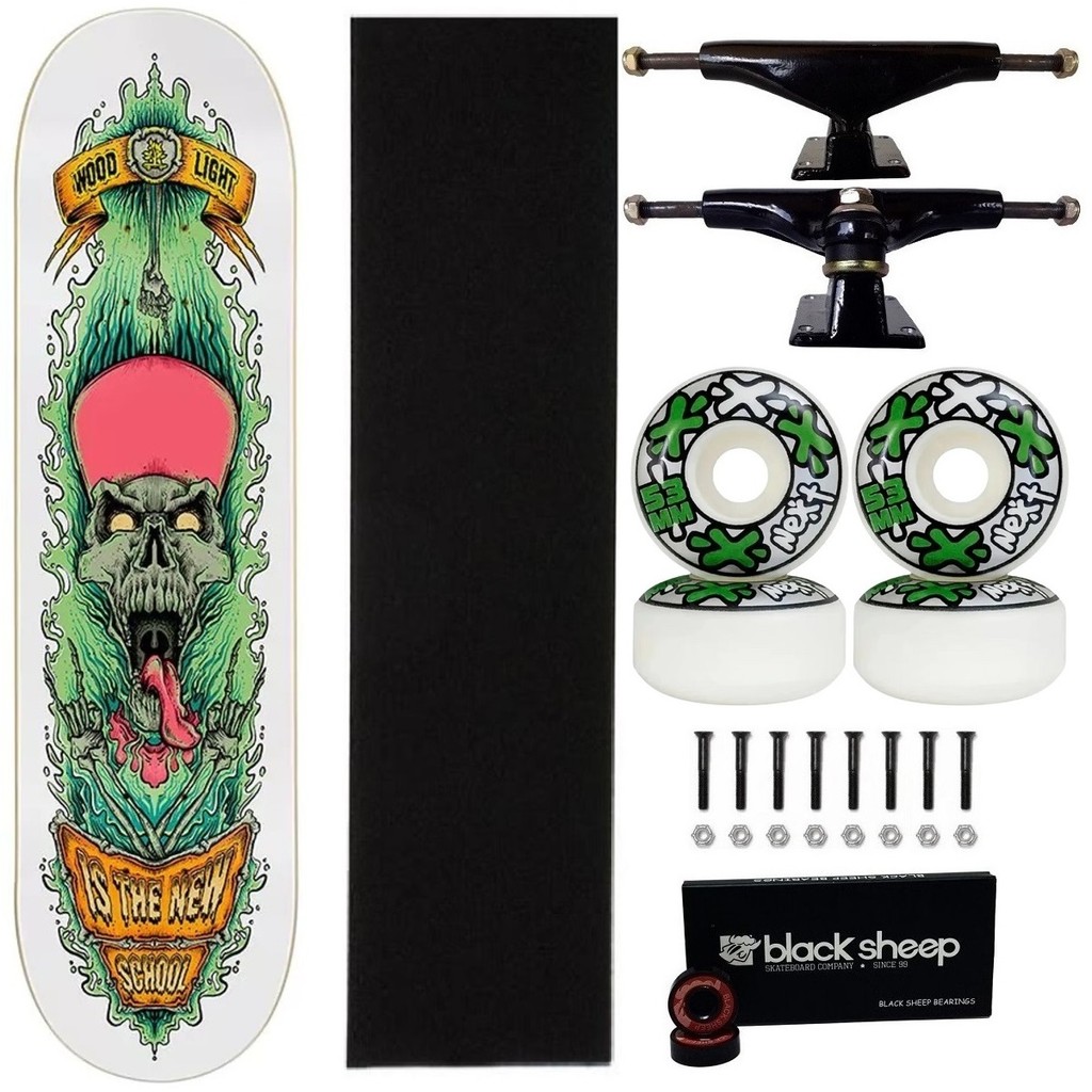 Skate Wood Light Maple Montado Completo Caveira 8.2 Next 53