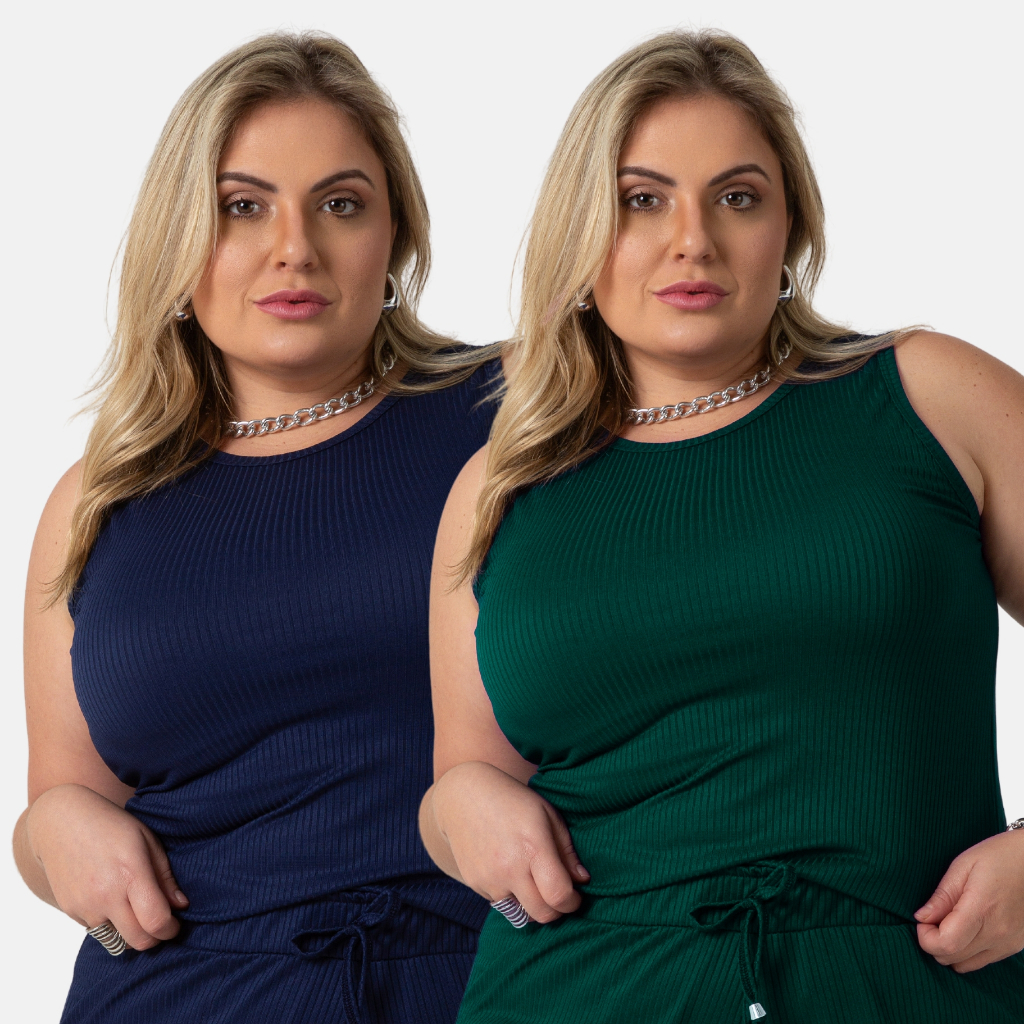 Kit 2 Regata Blusa Canelada Feminina Verão Moda Plus Size Conforto 1213-K2-C2