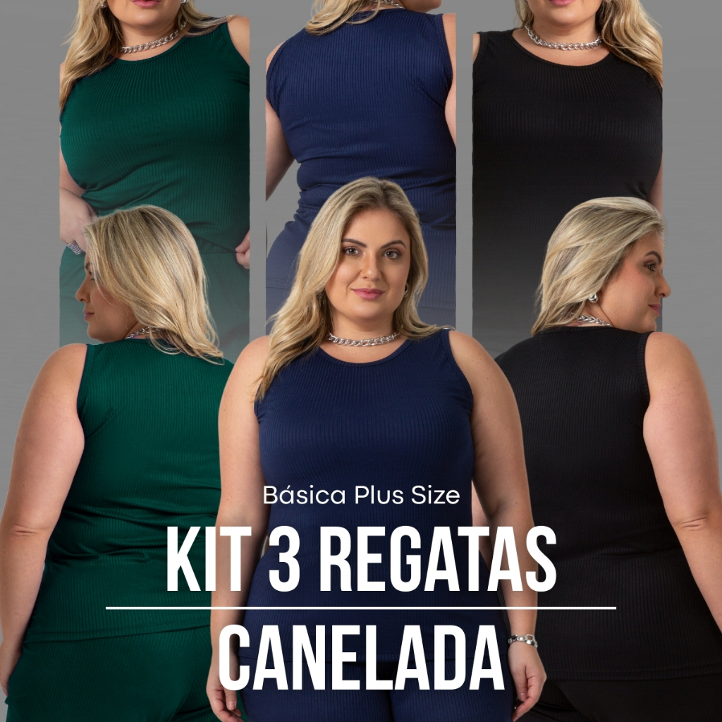 Kit 3 Regata Feminina Canelada Moda Plus Size Casual 1213-K3-C2