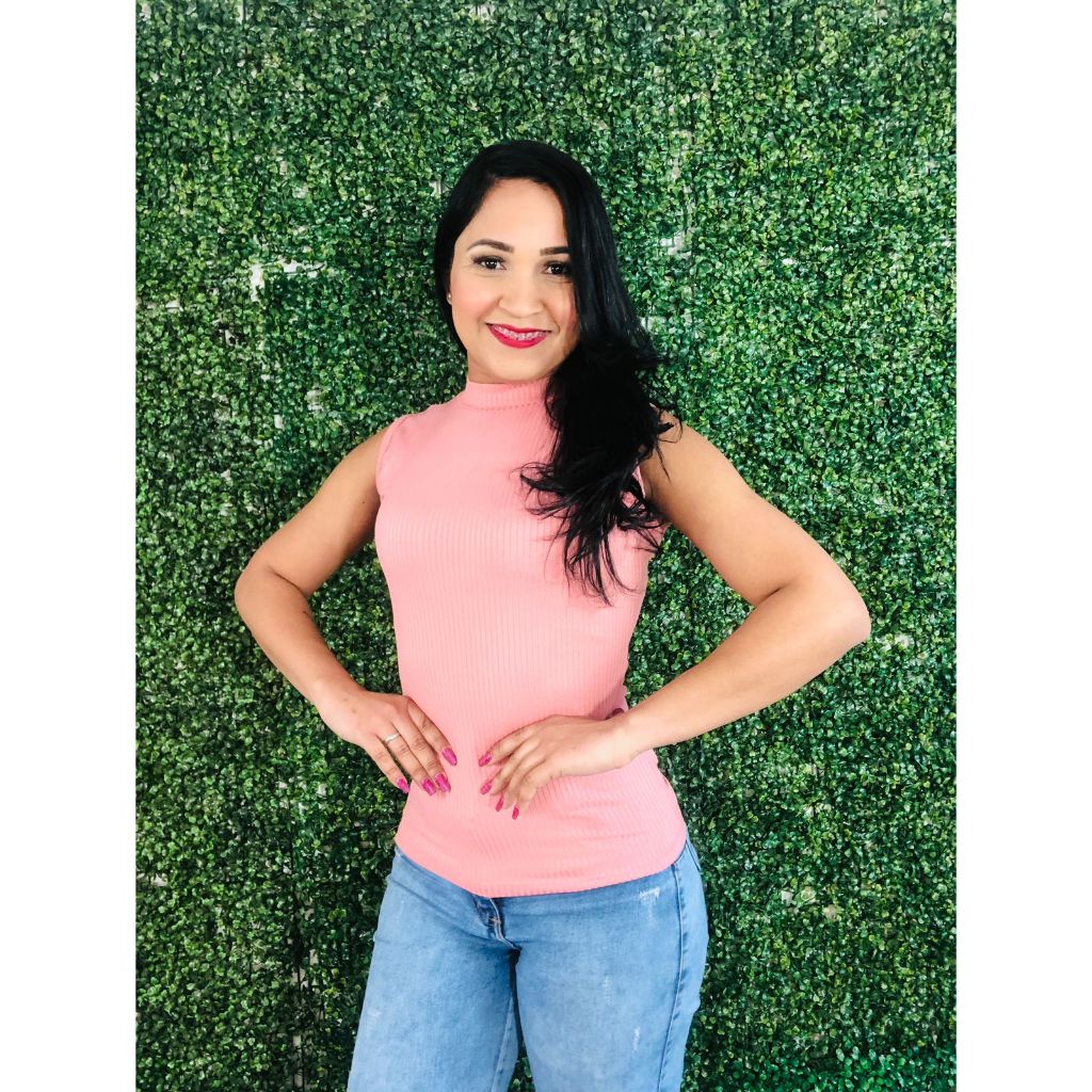 Blusinha Feminina Gola Alta JOANA /malha/Canelado  Garrafinha 2024- MODA PRIMAVERA E VERÃO