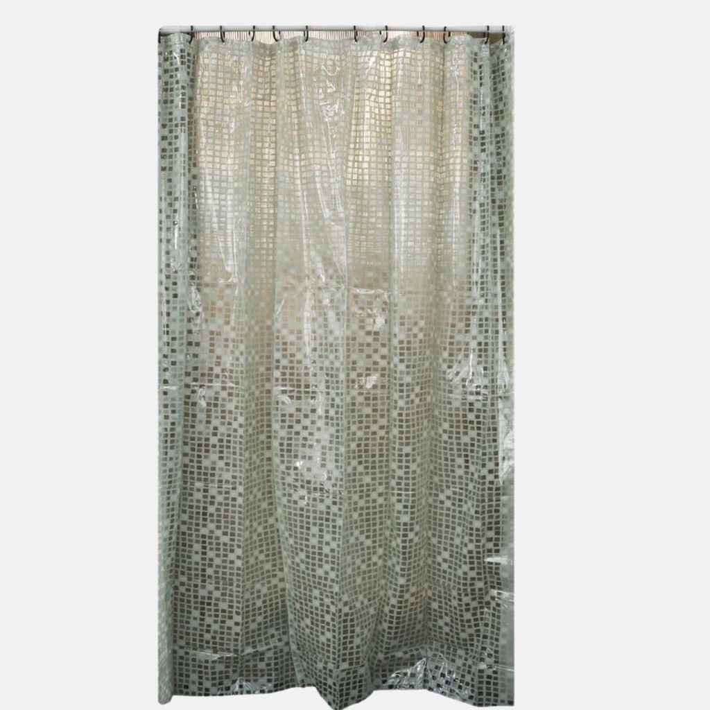 Cortina Para Box/Chuveiro Decorativa Pvc Geometricas 198cmx180cm Pastilha Prata Uzoo A Prova D´Agua