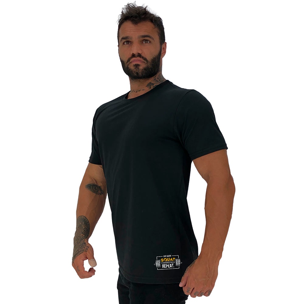 Camiseta Tradicional Masculina MXD Conceito Estampa Lateral Eat Sleep Squat Repeat