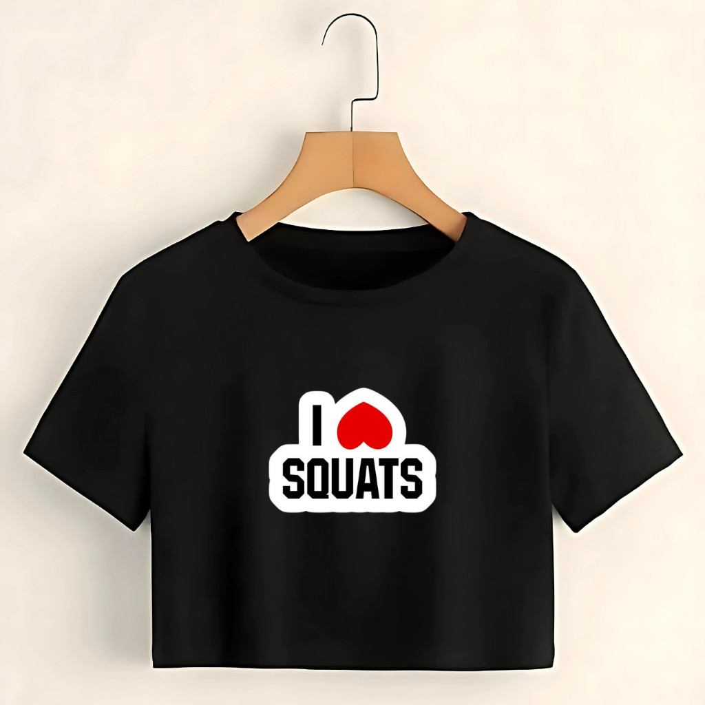 BLUSA CROPPED FEMININA CROSSFIT I LOVE SQUATS LANÇAMENTO PROMOÇÃO