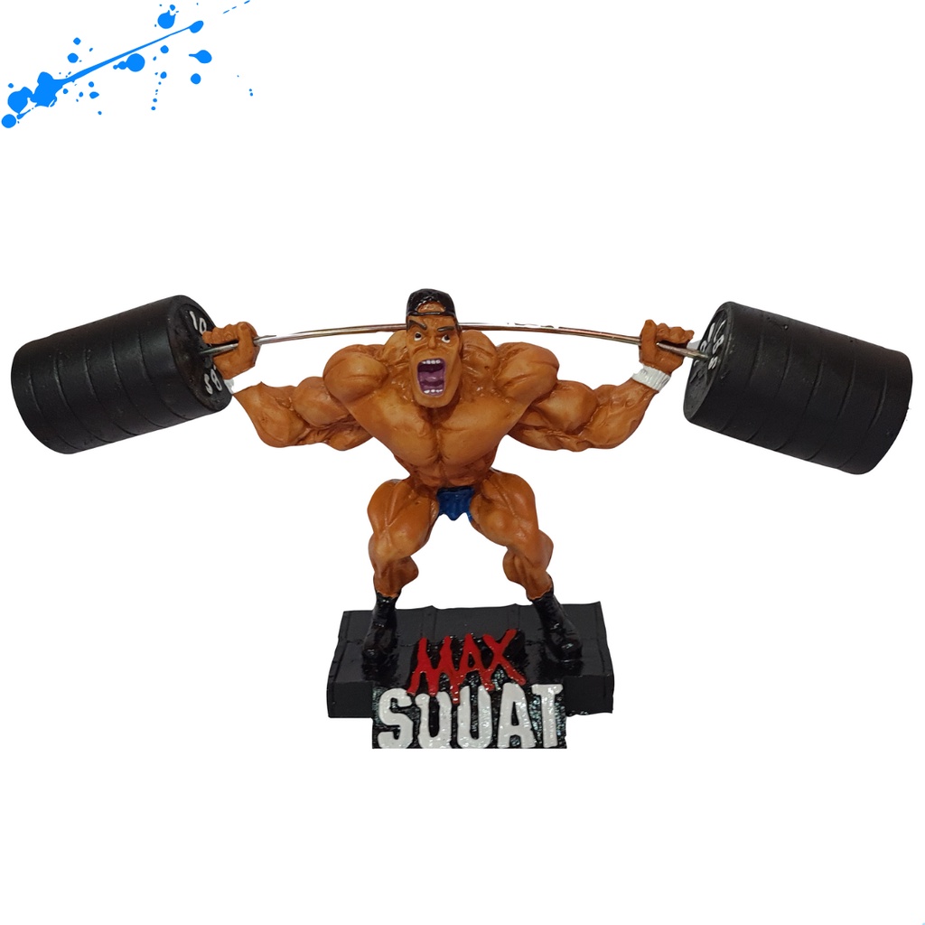 Estatueta Boneco Agachamento Max Squat em Resina - Musculoso Academia
