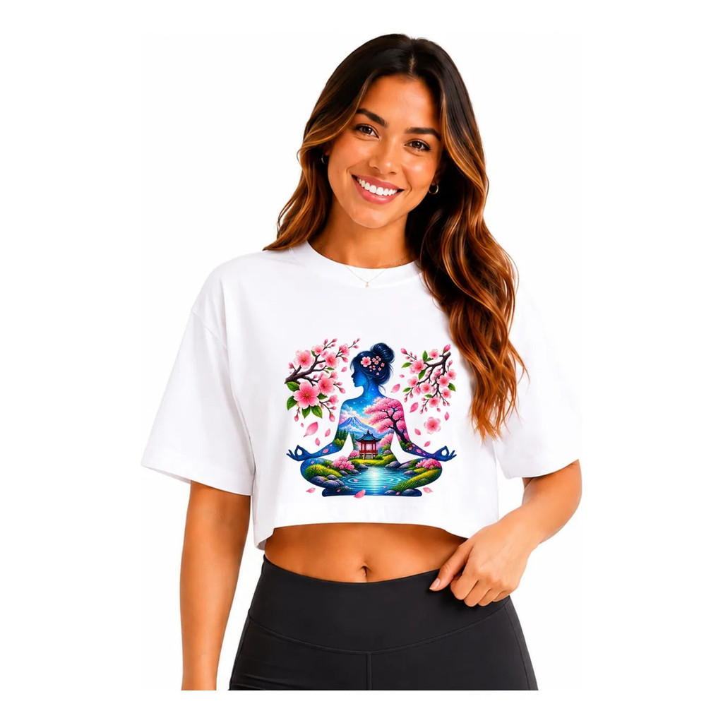 Cropped Feminino Yoga Meditação Zen Estampado Fitness