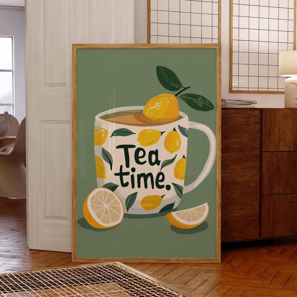 Quadro decorativo ilustrado hora do chá estilo retrô (1 peça)