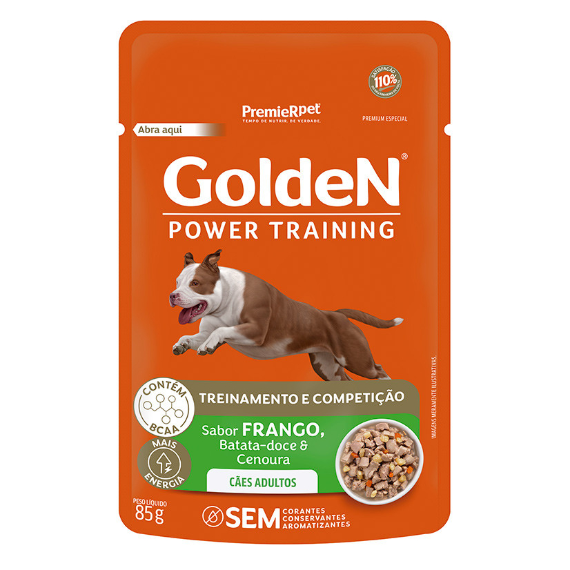 Ração Úmida Golden Power Training para Cães Adultos Sabor Frango, Batata Doce e Cenoura 85 g