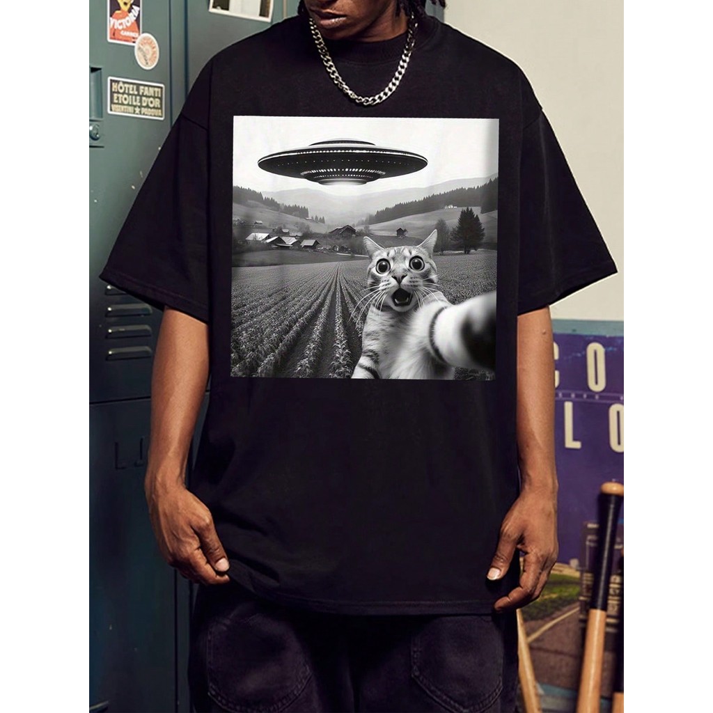 Camiseta masculina Manfinity Homme com estampa animal manga curta gola redonda casual 100% algodão