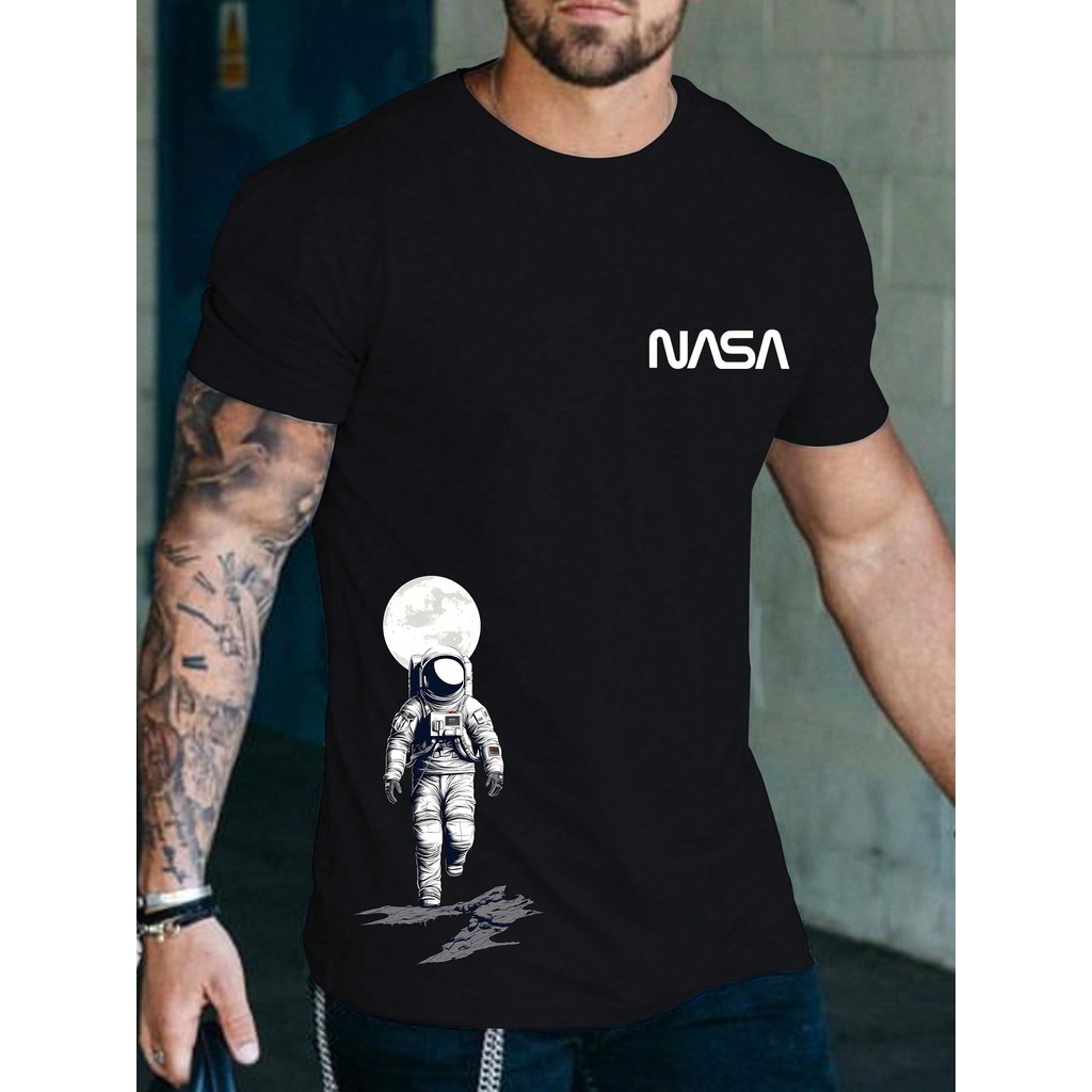 2024 Manfinity Homme Homens Gráfico de Letra & Astronauta Camiseta Nova