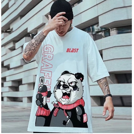 Camiseta homem Graffiti Panda Gráfico Crewneck T-shirt Homme Verão Hip Hop Streetwear