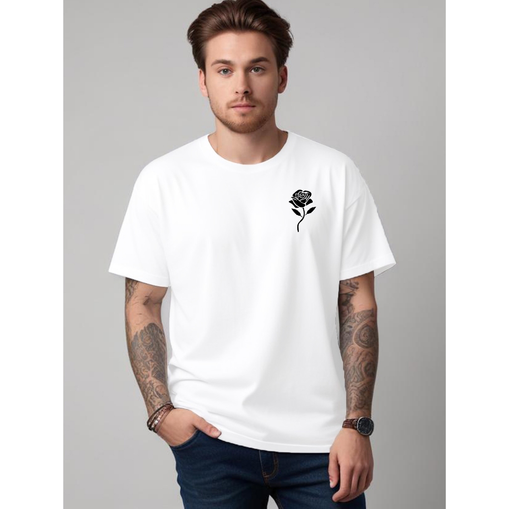 Camiseta Unissex Rosa Flor Peito Gráfico Floral Homme Casual Confortável 100% Algodão 30.1 Promoção